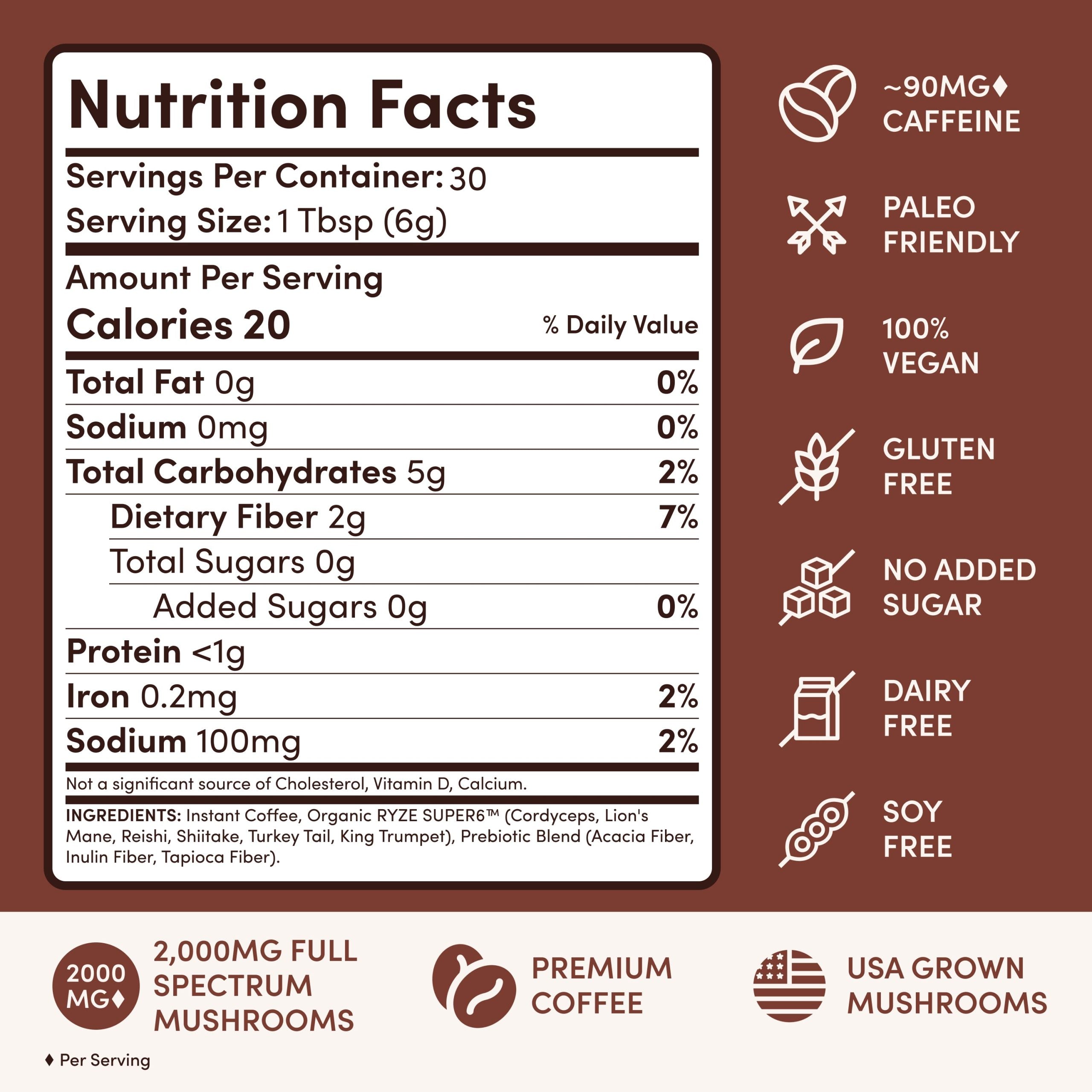 Mushroom Coffee Dark Roast (30 Servings) - for Rich Morning Coffee Routines